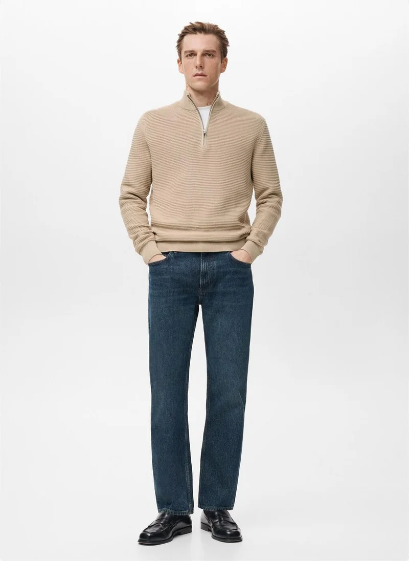 Mango Man  Cotton sweater with neck zip for Men | Best Price UAE